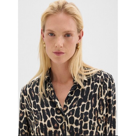 Theory Straight Shirt in Recycled Leopard Print Georgette XS Petite - Picture 11 of 16